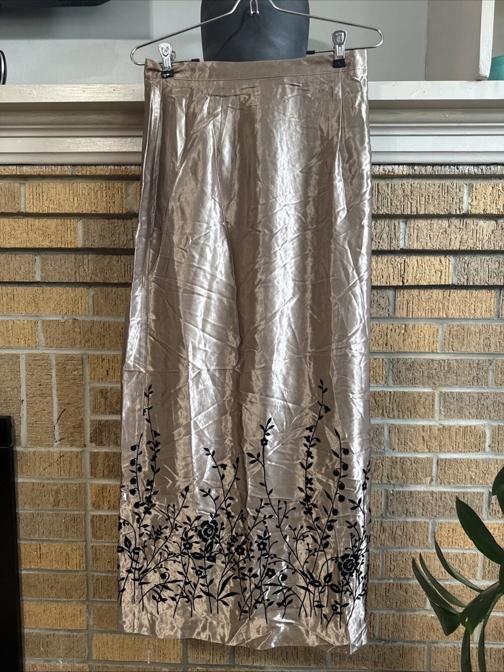 VTG Paul Harris Sz M Satin Velvet Floral Skirt Bronze Y2K 2000 Romantic Cottagec